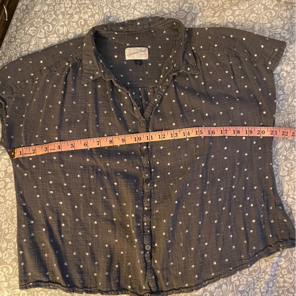 Universal Thread Charcoal Blouse with White Dots